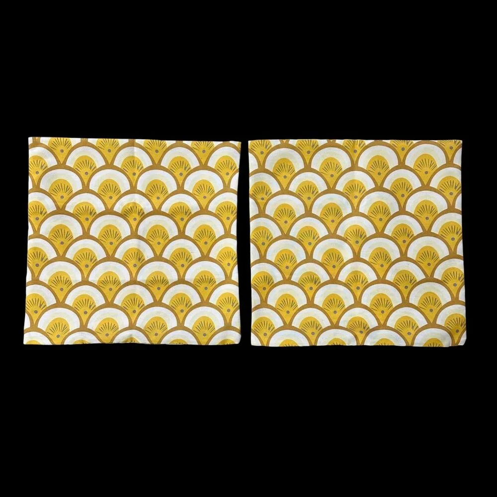 Pillow Covers Retro Yellow White Gray Fan Scales Zippered Pillowcases Pair